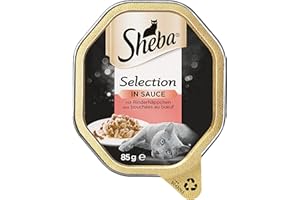 Sheba Selection in Sauce – Katzenfutter mit Rinderhäppchen in Sauce für ausgewachsene Katzen – 22 x 85g Katzennahrung