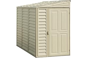 Duramax SideMate 4 x 8 (2.91 m²) abri de jardin en plastique avec kit de fondation en métal, porte réversible, structure de toit en métal robuste, abri en vinyle sans entretien - Ivoire