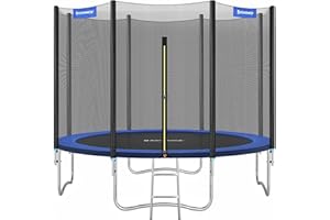 SONGMICS Trampoline Extérieur Enfant Diamètre 183/244/305/366/427 cm, Filet de Protection Externe, Coussins de Sécurité, Échelle, Poteau Droit de 180 cm de Haut, Cadre en Acier