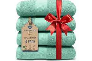 LEBENGOOD Juego de Toallas Baño y Lavabo 100% Algodón Premium 550gsm | Toallas Suaves, Absorbentes y Resistentes para Ducha, Hotel, SPA y Gym | Set de 4 Toallas Mano y Cuerpo (4 50X90 Aqua)