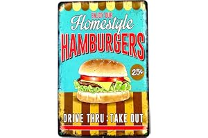 DiiliHiiri Poster Hamburger för hamburgare – dekorativt skylt retro restaurang 30 x 20 cm restaurangskylt vintage dekoration