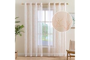 MIULEE Cortinas Salon Navidad Visillos de Dormitorio Cortina Translucida Moderna para Ventana Visillos Ramas con Ojales para Sala Cuarto Dormitorio Habitación 2 Piezas 140x225 cm Naranja