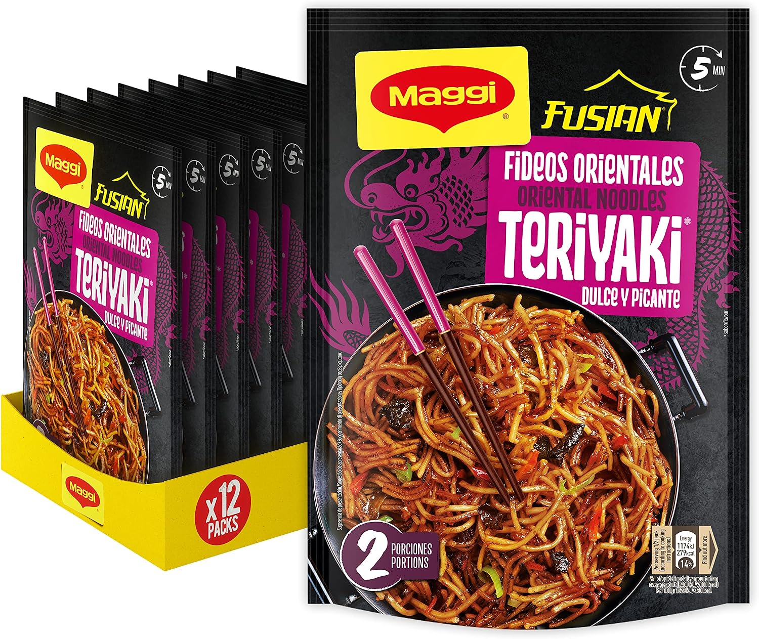 Maggi Fusian Fideos Orientales Teriyaki, 130 g, pack 12