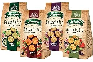 Maretti Italien Style chipsy chlebowe Bruschette Chips, Garlic, Mediterranean, Sweet Basil, Tomato, Olives & Oregano), 4 x 150 g