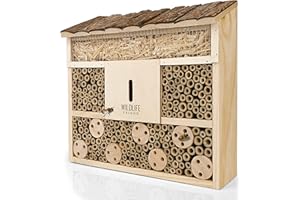 WILDLIFE FRIEND I Hotel de Abejas, Insectos con Techo de Corteza - Casa de Insectos sin Tratar Hecha de Madera Natural - para Abejas, Mariquitas y Mariposas