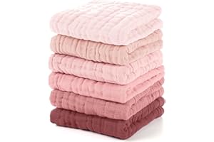 Unnivoll Muslin Cloths for Baby 100% Cotton Muslin Squares Baby Wash Cloth Baby Essentials for Newborn Boys Girls Large 30x30CM Extra Soft and Absorbent 6 Pack - Gradient Pink