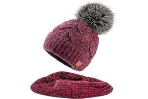 MFAZ Morefaz Ltd Set Cappello & Sciarpa Donne Beanie Cappelli Invernale Lana Mohair Collo a Maglia in Pile Cappello Pom Pom