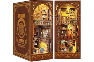 Quanquer Book Nook DIY Kit: Dollhouse Wooden Miniature House Kit with LED Sensor Light, Sage Library 3D Wooden Puzzle Book Nook Kits, Model Kits for People Over 14 Years Old Creative Gift