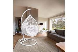 ‎2MGOODS 2mGoods Luxuriöser Hängesessel mit Gestell inkl. allergikerfreundlichem Kissen - Hängestuhl mit platzsparender runder Basis, ideal für kleinere Räume Indoor und Outdoor - schaukelsessel Polyrattan