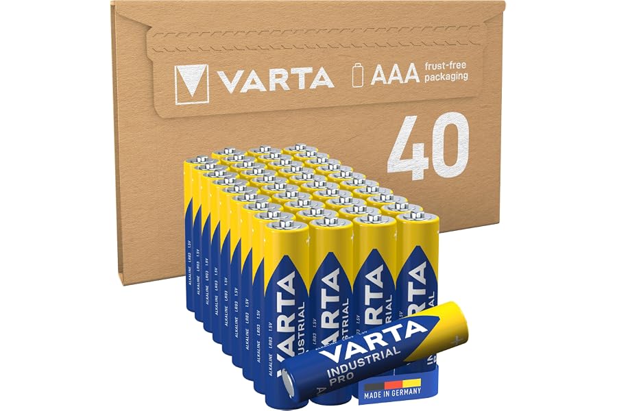 VARTA Pilas AAA, paquete de 40, Industrial Pro, Baterías Alcalinas, 1,5V, paquete de almacenamiento de embalaje ecológico, Ma