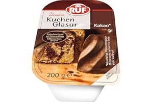 RUF Kuchen-Glasur Kakao, 200g im Becher, mikrowellengeeignet, zum Glasieren & Dekorieren von Plätzchen, Kuchen & Torten, glutenfrei