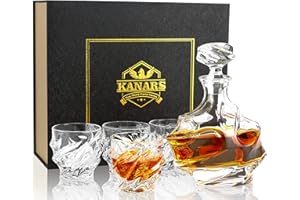 KANARS Vasos y Jarra de Whisky, 750 ml Decantador y 4× 260 ml Copas de Whiskey para Coñac, Martini, Bourbon, Scotch, Cóctel, Caja de Regalo con Estilo Única, Juego de 5 Piezas