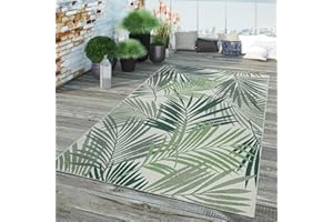 ‎TT HOME TT Home In-& Outdoor Teppich Wetterfest Balkon Küche Wohnzimmer Palmen Muster Modern, Farbe:Grün Beige 6, Größe:160x230 cm