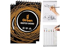 Girben 2 Sketchbook A5 per Disegni con Fogli Bianchi - Album da Disegno Spiralato, Copertina Waterproof, Grammatura 250 g/mc, 14x21cm, 25 Pag. Cad.