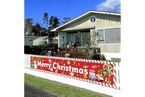 WDEC Baner Wesołych Świąt – 300 x 50 cm dekoracje ogrodzeniowe, świąteczny wiszący baner do ogrodu, domu, na balkon, drzwi, imprezę