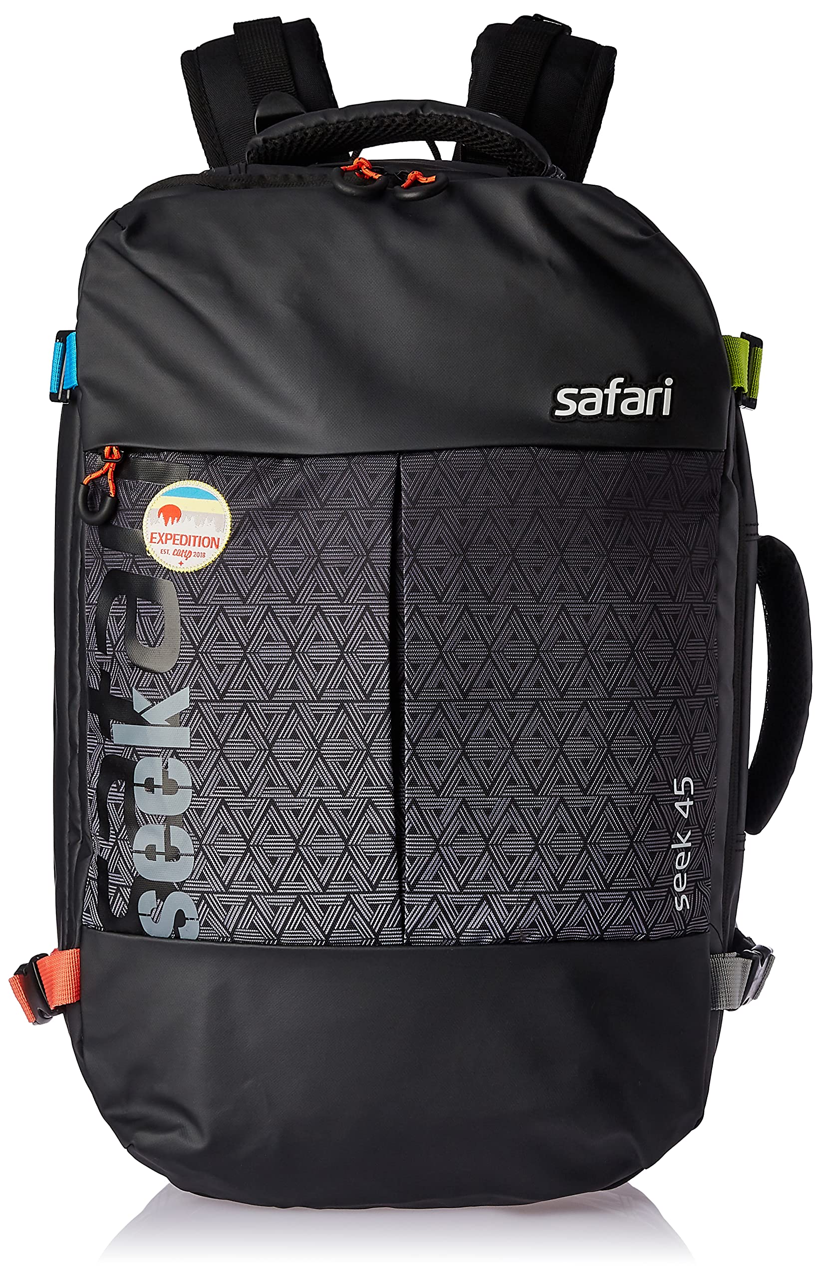 Safari Seek 45 Ltrs Large Overnighter Travel Laptop Backpack, Water Resistant Spacious Bag for Travelling and Camping, All-Pu