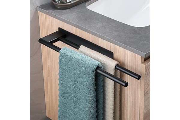 Dvocel Porte-Serviettes sans Perçage en Acier Inoxydable Double Porte-Serviettes Auto-Adhésif à Deux Bras Invité Porte-Serviettes Mural pour Salle de Bain Cuisine Noir