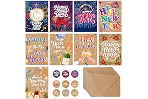 HOWAF 9 Carte de Voeux 2026 avec Enveloppes Autocollants, Carte de Voeux Bonne Année 2026 Happy New Year pour Cadeau Nouvel An, Deco Jour de l'An, Decoration Nouvel An 2026, Mixed Pack