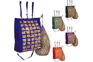 MAJESTIC ALLY Slow Feed Hay Bag and Hay Net Combo for Horses, Adjustable Travel Feeder for Trailer and Stall, Feeding Sack with Strap Support, Simulates Grazing, Reduces Waste (Royal Blue)