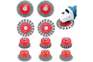 Idong 10 Stück Drahtbürste Set für Bohrmaschine, Drahtbürste Winkelschleifer 75mm und 100mm Stahlbürste Akkuschrauber für M14 Modelle Winkelschleifer Zubehör für Polier,Schleifen,Entrosten,Entgraten