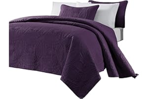 Chezmoi Collection Austin 3-Piece Oversized Bedspread Coverlet Set (King, Purple), Microfiber
