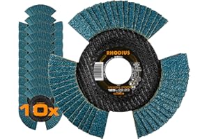 RHODIUS VISION PRO, 10 Stück Ø 125 mm K40 Fächerscheiben durchsichtig, Made in Germany, Metall Edelstahl Stahl INOX, für Winkelschleifer, Schleifscheibe, Fächerschleifscheibe