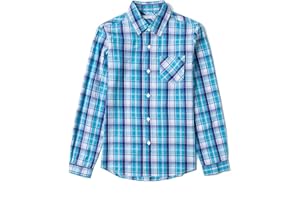 Tronjori Jungen Baumwolle Plaid Knopf unten Langarmshirts mit Brusttasche