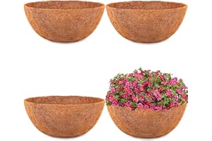 HFHOME 4 forros colgantes de fibra de coco de 30,4 cm, forros naturales para macetas, repuesto de fibra de coco redonda gruesa para interiores y exteriores, jardín, porche, balcón