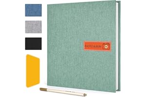 Zusentee Album Photo, Grand Albums Photos Adhésif Scrapbooking 40 Pages Couverture en Lin Scrapbook, 26x27cm DIY Album avec un Stylo Métallique, pour Mariage Famille Bébé Vacances Cadeau, Vert Gazon