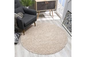 ‎SANAT SANAT Teppich Rund - Beige Hochflor, Langflor Modern Teppiche fürs Wohnzimmer, Schlafzimmer, Esszimmer oder Kinderzimmer, Größe: 120x120 cm