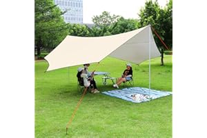 DESOTO Camping Tarps Lightweight Tent Tarp Waterproof Tarpaulin Shelter Windproof Anti UV Outdoor Tent Awning Canopy Large Rain Poncho(Khaki Octagon 5.1Mx5.1M)