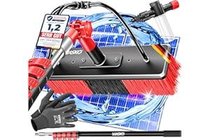 MASKO® Teleskop Waschbürste mit Wasseranschluss 9,1m Reinigungsbürste mit Teleskopstiel Ausziehbar | Teleskopbesen | Fenster & PV-Anlagen-Reinigung | Weiche Borsten Inkl. Seifenspender & Handschuhe