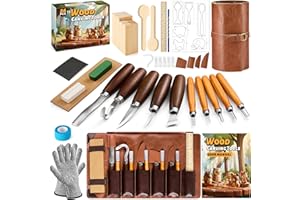FANTICDE Kit Sculpture Bois 28 en 1, Ciseaux à Bois, Outils de Sculpture bois,Outillage Bois avec 10 Couteau Sculpture bois, Outil de Ciseaux a Bois Kit DIY,pour Débutants/Adultes/Junior
