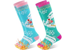 GRPSKCOS Kids Ski Socks, 2 Pairs Warm Thick Thermal Snowboard Skating Socks for Boys Toddler 3-12 Years