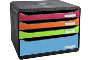 ‎EXACOMPTA Exacompta 315798D Ablagebox Iderama Querformat mit 4 Schubladen für DIN A+ Dokumente. Belastbare Schubladenbox mit hoher Kapazität für mehr Platz Big Box Plus Horizon Blauer Engel bunt