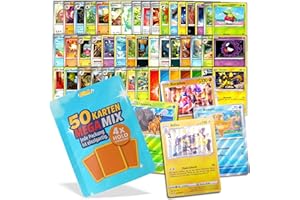 Cardmex Sammelkarten Set Mega Mix – 50 unterschiedliche Monster- & Trainer-Karten in Folienbeutel kompatibel mit Pokémon Karten – inkl. 4 garantierte Holo/Reverse Holo