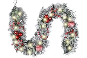 Valery Madelyn Weihnachtsgirlande 152cm mit 20 LED Beleuchtet batteriebetrieben Tannengirlande aus PVC mit Timerfunktion Weihnahctskugeln Girlande für Weihnachtsdeko Grün Rot
