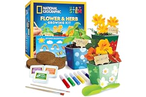 BLUE MARBLE NATIONAL GEOGRAPHIC Flower & Herb Gardening Kit for Kids - Gardening Set with 3 Stainless Steel Pots, Paint & Stickers, Kids Plant Growing Kit