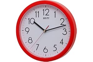 Unity Hastings Silent Sweep nowoczesny zegar ścienny, czerwony, 22 x 22 x 3 cm