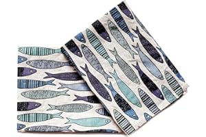 ‎JOWOLLINA JOWOLLINA 2er-Set: Gourmet Geschirrtücher Küchenücher Handtücher Tücher 44x68 cm Halbleinen Stonewashed Bedruckt (Sardine blau)