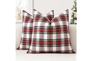 JOTOM Set of 2 Classic Plaids Cushion Covers 50x50 cm Christmas Scottish Tartan Plaid Soft Solid Decorative Throw Pillow Covers Home Decor Outdoor Cushion Case for Sofa Bedroom (Red White)