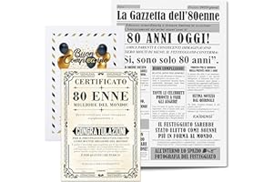 KAÏDENSÏ Idea Regalo Compleanno Originale 80 Anni Uomo - Giornale La Gazzetta con Certificato 80 Enne Migliore del Mondo - Maxi Biglietto Auguri - Idee Regali Gadget Originali - Scherzi Biglietti Divertenti