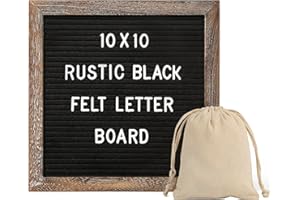 G GAMIT Rustic Felt Letter Board with 340 Changeable Letters&Numbers, 10”x10” Message Board Letter Sign Board in Rustic Frame with Stand and Canvas bag for Announcement&Notification(Rustic Black)