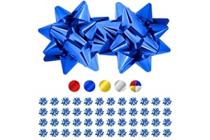 Üka 120 Fiocchi per Pacchi Regalo. Misura Standard 5 cm. Coccarde Autoadesivi per Decorazione di Regali. Fiocchetti Blu per Natale, Compleanni ed Eventi. Stelli per Regalo Effetto Metallizzato.