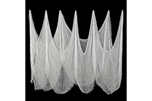 PAPU 215 x 500 cm Gruseliges Tuch Gruseliges Käsetuch Halloween Deko Stoff Horror Baumwolle Musselin Tücher für Spukhäuser Party Türen Vorhang Outdoor Dekoration(Weiß)