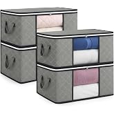 Unycos &ndash; Clothes Storage Boxes 35L, 4 Pieces, Grey/Black | In 3-layer non-woven fabric, with PVC window, reinforced handles a