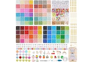 HOLDLEAF 32000 Pezzi 3mm Perline per Braccialetti, Kit per Fare Braccialetti con 1000 Perline Lettere Accessori Set per Bigiotteria Gioielli Collane