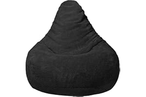 Loft 25 Adult Highback Bean Bag Chair | Corduroy Fabric Indoor Living Room Gaming Beanbag Lounger | Internal Liner | Ergonomic Design for Body Support (Bean Bag, Black)