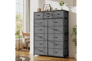 EnHomee Chest of Drawers Bedroom, 14 Fabric Drawers, 132 H (CM) Tall Bedroom Chest of Drawers Dresser, Wooden Top & Metal Frame, Large Storage Drawers for Closet,Living Room, Hallway