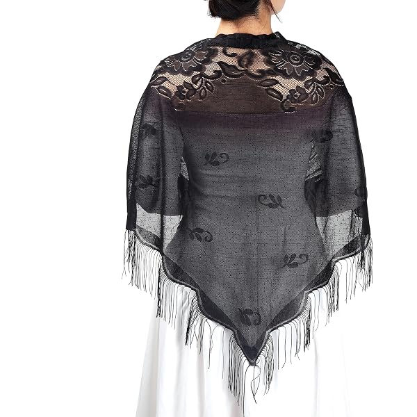 RUNRAYAY Damen Spitzenschal - 62x180 Cm | Weicher, Leichter Schal Mit Fransen | Für Hochzeiten, Partys & Abendkleider | Elegant & Atmungsaktiv